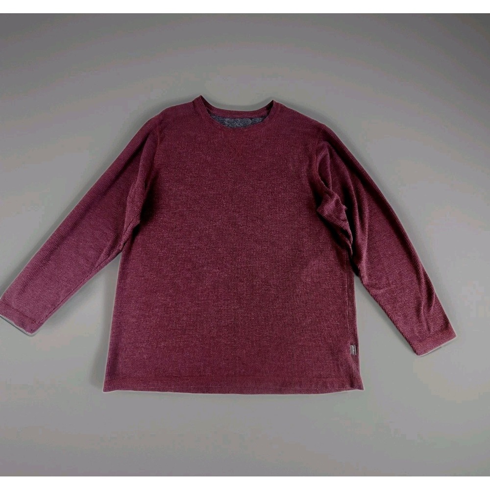 EDDIE BAUER Mens Large Burgundy Crew Neck Long Sleeve Waffle Knit Thermal Shirt